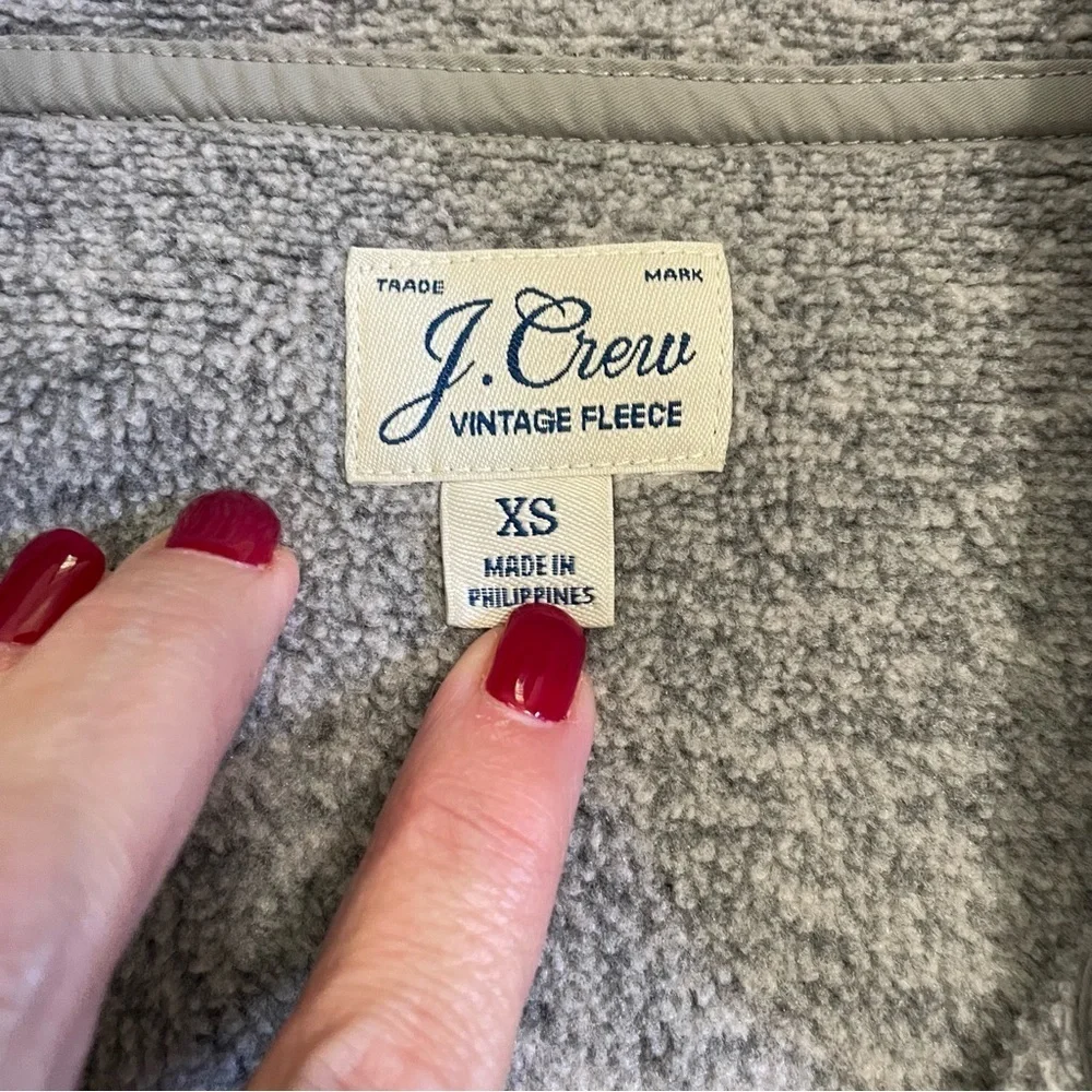 J.Crew Vintage Gray Fleece 1/4 Zip Pullover Front Pocket Size XS